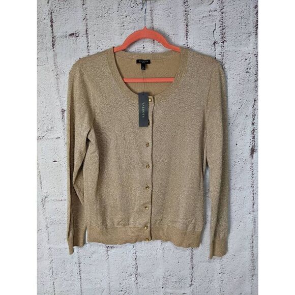 Talbots Womens Knit Good Metallic Turtleneck Sweater Button up Front Cardigan 2 - Picture 2 of 15